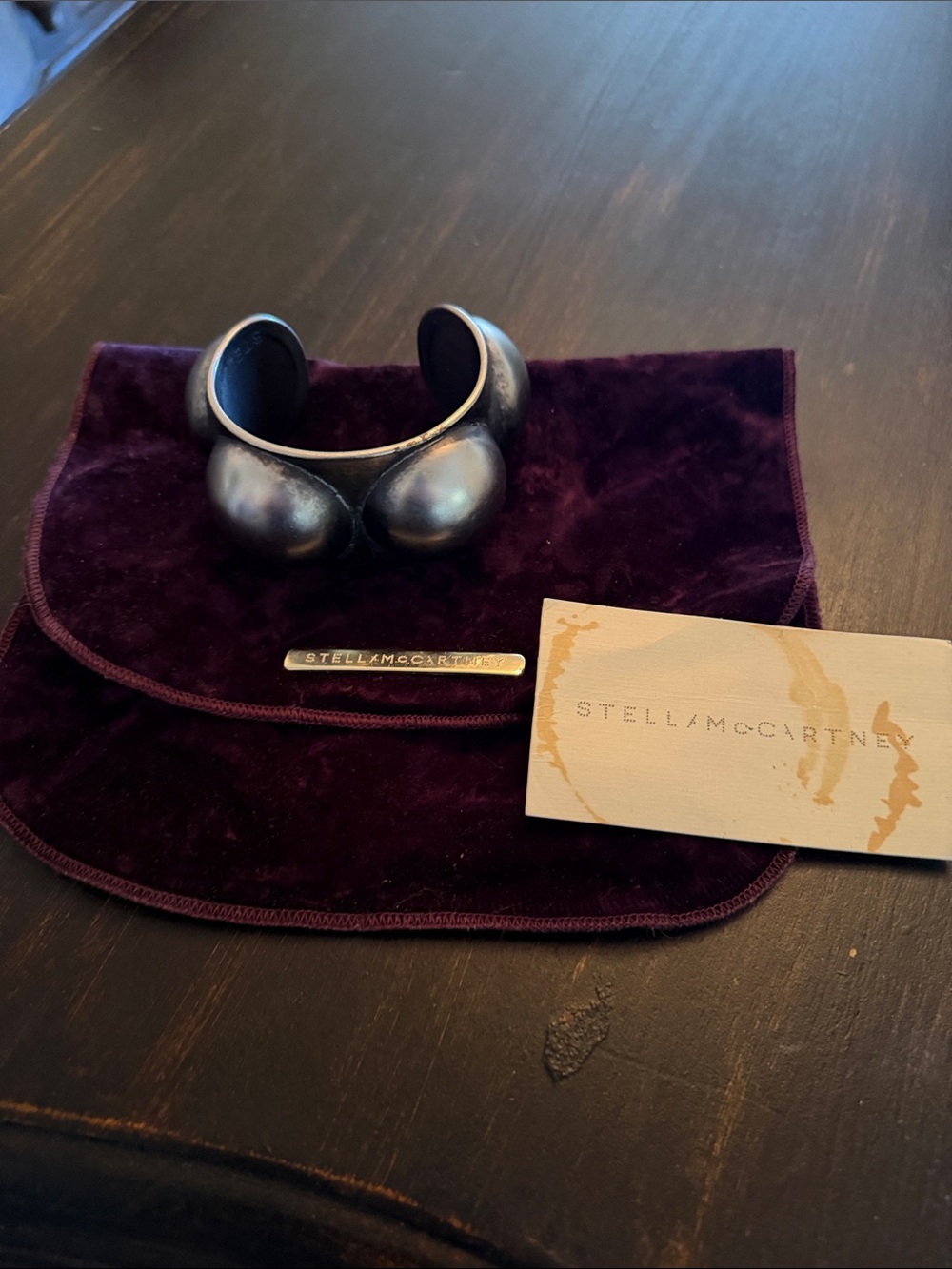 Stella McCartney Black Sculptural Metal Cuff Bracelet